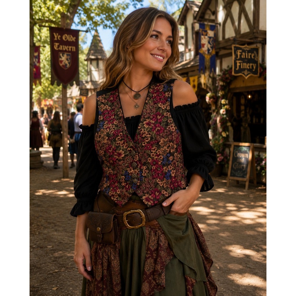 Vintage Floral Tapestry Vest Boho Cottagecore Whimsygoth‎ Retro RenFaire Sz M/L